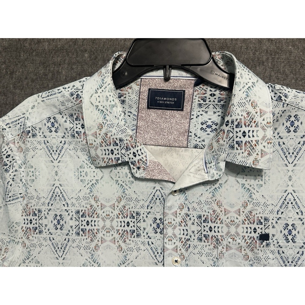 7Diamonds Mens XL White Geometric Short Sleeve Button Up 4-Way Stretch